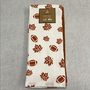 DC White Rust Caramel Brown Cotton Blend Fall Leaf Football Print Kitchen Towels